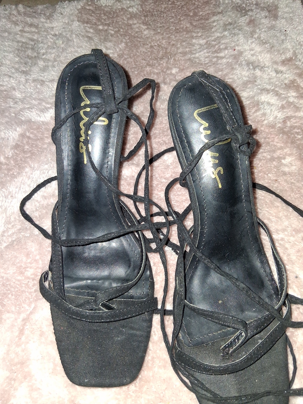 Lulu's Black Lace-Up Strappy Heels